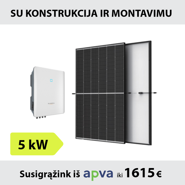 5kW Saulės elektrinės komplektas su montavimu: Sungrow inverteris + TrinaSolar saulės moduliai