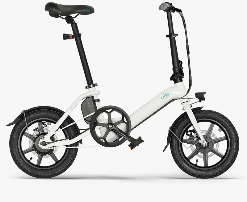 Baltos ir juodos spalvos Fiido D3 Pro 14" 250W – kompaktiškas e-dviratis miestui