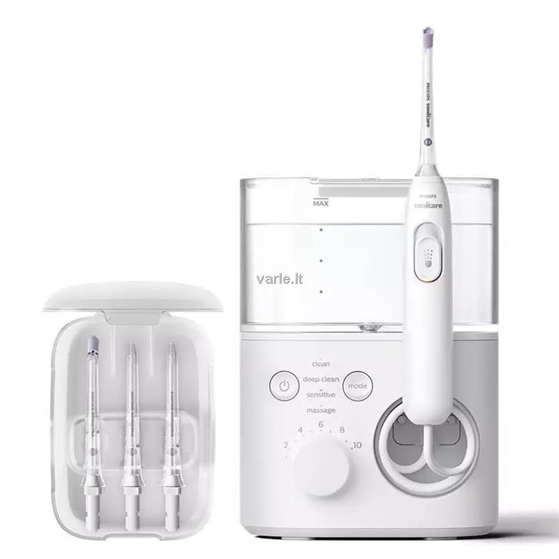 Philips Sonicare Power Flosser 7000 HX3911/40. Baltos spalvos irigatorius su antgaliai.
