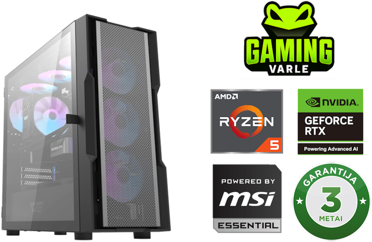Varlė Gaming Ryzen 5 7500F + RTX 5060 – patikimas žaidimų kompiuteris vidutinei klasei