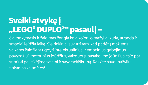 LEGO DUPLO tekstas ir informacija