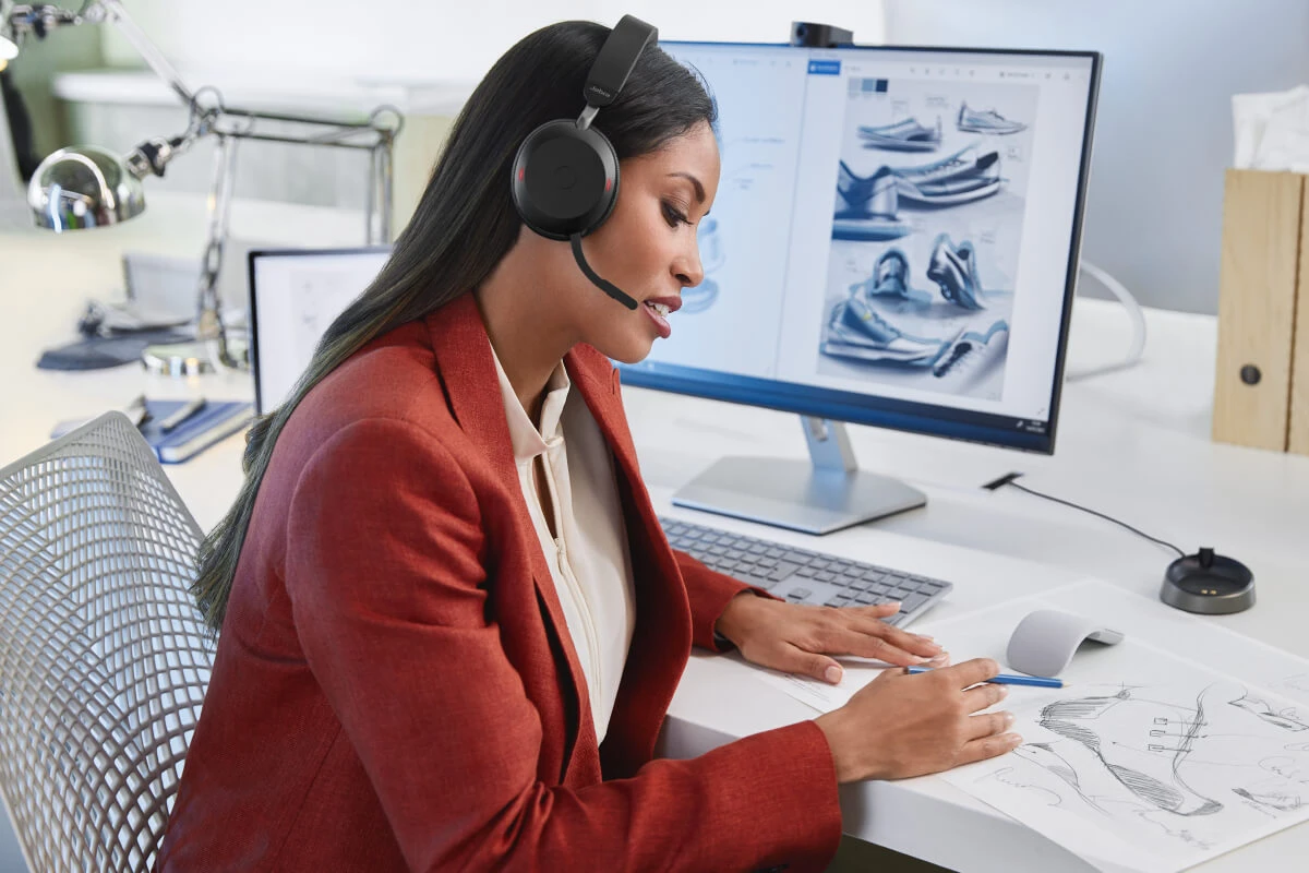 Beilaidės ausinės Jabra Evolve2 75, USB-A, Bluetooth, MS-Teams | spalva: juoda aprašymas - Prekės nuotrauka