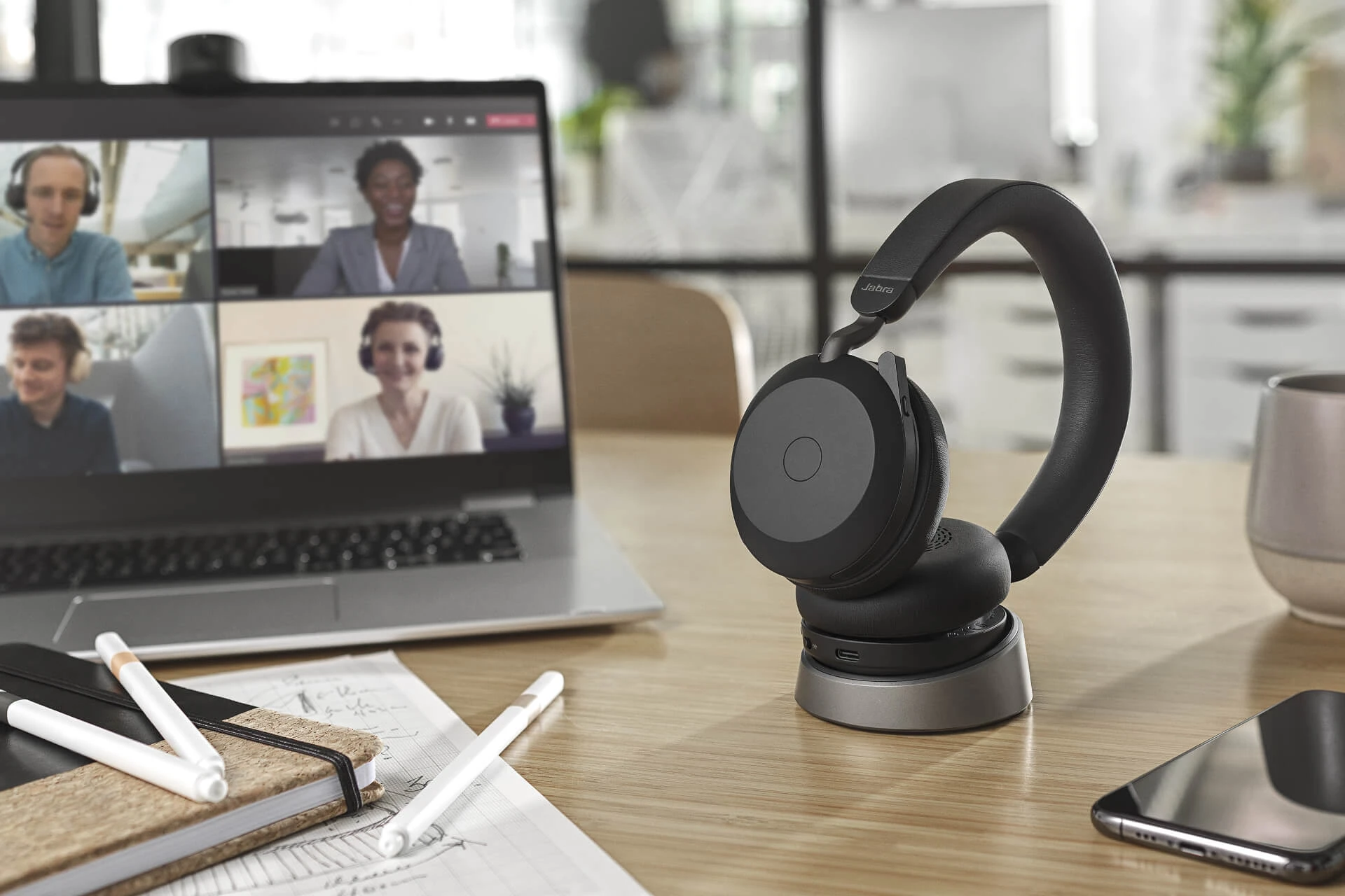 Beilaidės ausinės Jabra Evolve2 75, USB-A, Bluetooth, MS-Teams | spalva: juoda aprašymas - Prekės nuotrauka