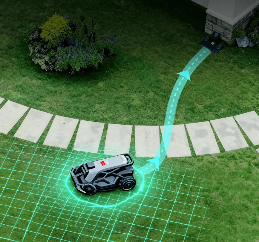 Airseekers belaidis vejos robotas su mulčiavimo funkcija Tron SE 1500m2, 300° AI Vision + NRTK aprašymas - Prekės nuotrauka