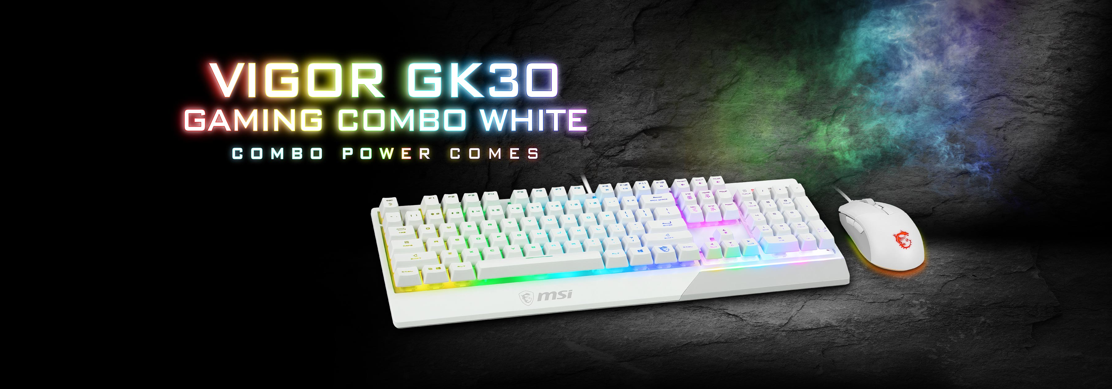 MSI Žaidimų klaviatūra Vigor GK30 Gaming Combo, Baltos spalvos (su pele) aprašymas - Prekės nuotrauka