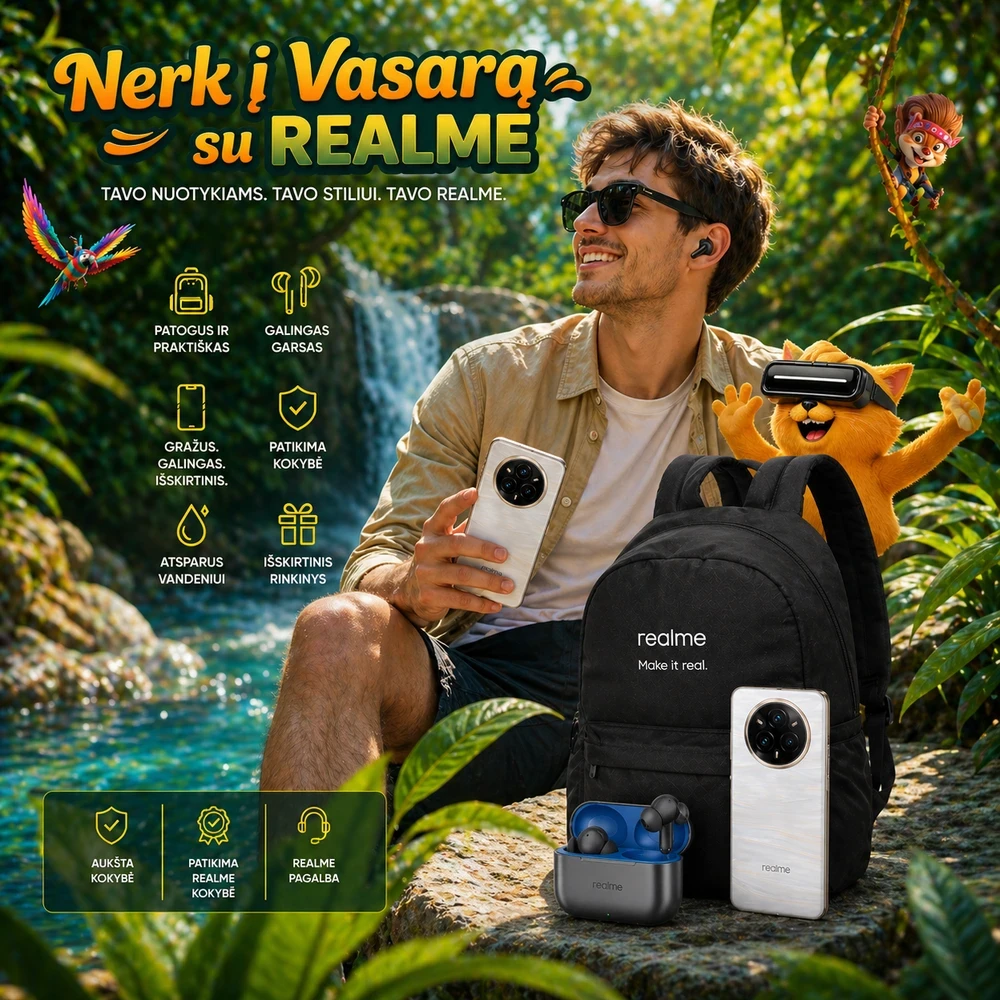 REALME VASAROS RINKINYS: Realme 14 PRO+ 5G 12/512GB Pearl White + Realme Buds T200 + Realme Backpack aprašymas - Prekės nuotrauka