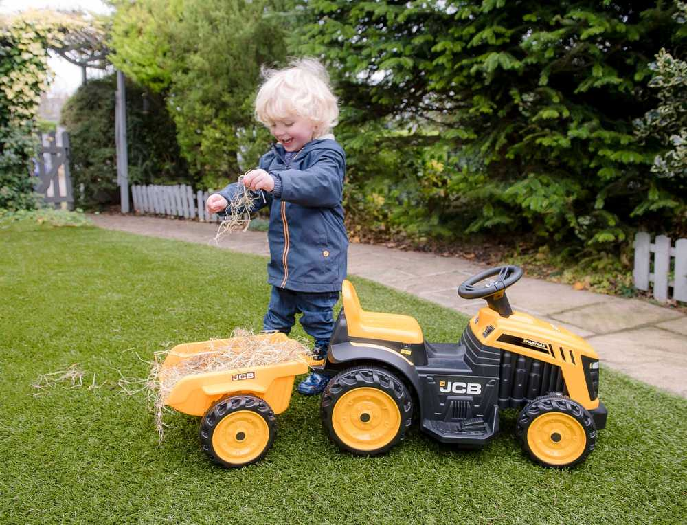 EVO JCB Akumuliatorinis traktorius vaikams su nuimama priekaba, geltonos spalvos aprašymas - Prekės nuotrauka