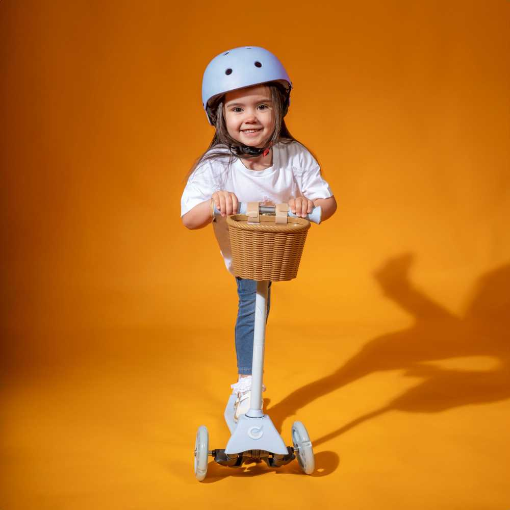 EVO reguliuojamas triratis paspirtukas vaikams, „Mini Cruiser“, su krepšeliu, 2+m., mėlynos spalvos aprašymas - Prekės nuotrauka