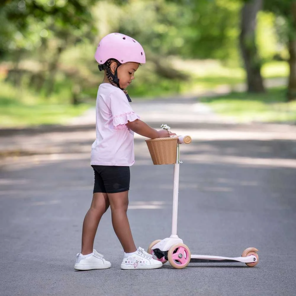 EVO reguliuojamas triratis paspirtukas vaikams, „Mini Cruiser“, su krepšeliu, 2+m., rožinės spalvos aprašymas - Prekės nuotrauka