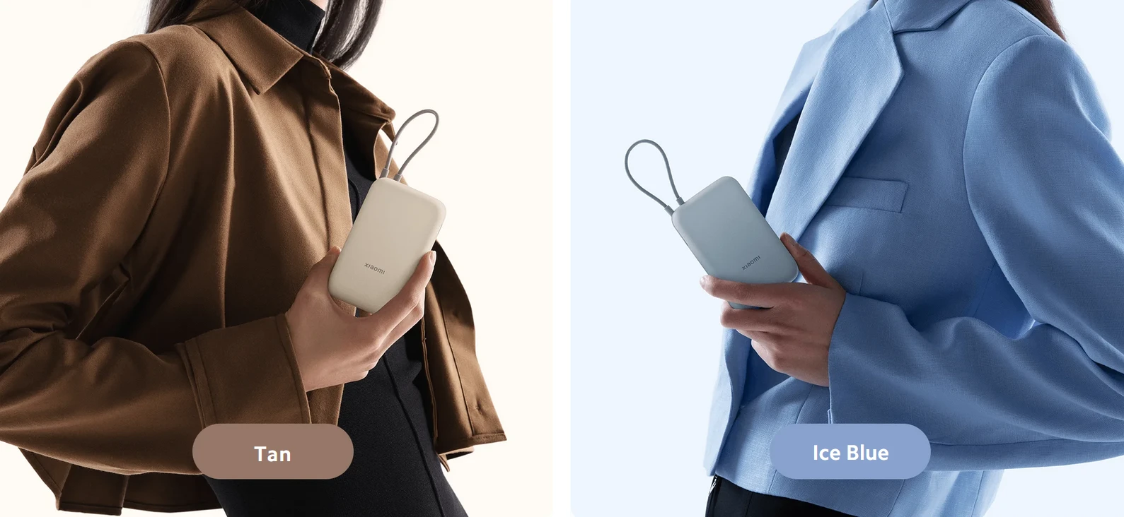 Išorinė baterija Xiaomi Power Bank 10000mAh (su integruotu kabeliu), kreminės spalvos aprašymas - Prekės nuotrauka