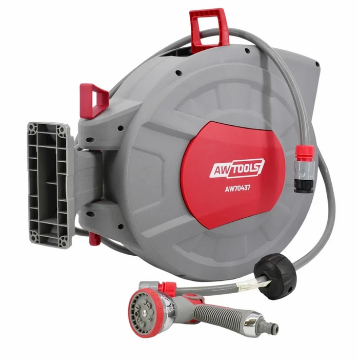 Automatinė žarnos ritė su laistymo žarna AW-Tools AW70438, susisukanti, 1/2