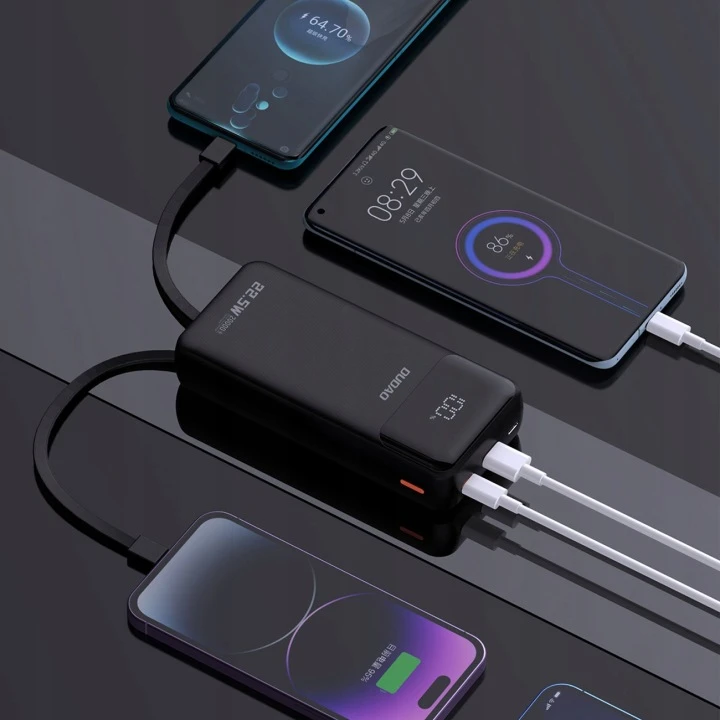 Išorinė baterija  Dudao K15Pro | 20000 mAh | 22.5 W PD | USB-C / USB-A | integruoti Lightning ir USB-C kabeliai aprašymas - Prekės nuotrauka