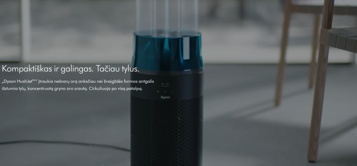 Oro valytuvas DYSON Hushjet Purifier Compact HJ10, juodas aprašymas - Prekės nuotrauka