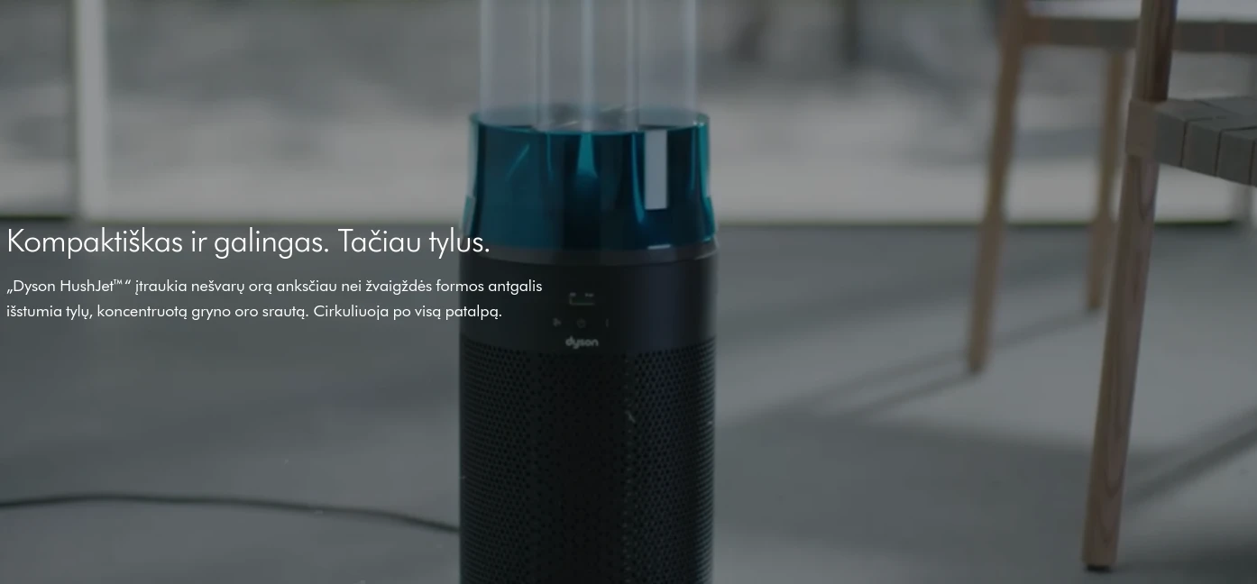Oro valytuvas DYSON Hushjet Purifier Compact HJ10, juodas aprašymas - Prekės nuotrauka