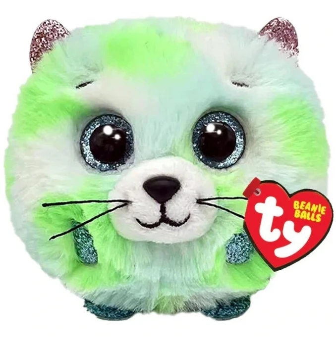 TY Beanie Balls Pliušinis žaislas - žalias katinas, 10 cm aprašymas - Prekės nuotrauka