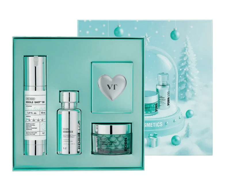 VT Cosmetics Shining Holiday Set - šventinio leidimo dovanų rinkinys (veido ampulė, 50 ml + veido esencija, 30 ml + veido kremas, 50 ml + raktų pakabukas) aprašymas - Prekės nuotrauka