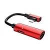HOCO LS18 APPLE Lightning adapteris įkrovimui ir muzikos klausymui vienu metu, raudona spalva