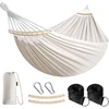 Anyoo lauko hamakas su tvirtinimo diržais, 270 x 150 cm, iki 200 kg, polimedvilnė, smėlio spalvos, AY-Stripes-Hammock-baltas-40