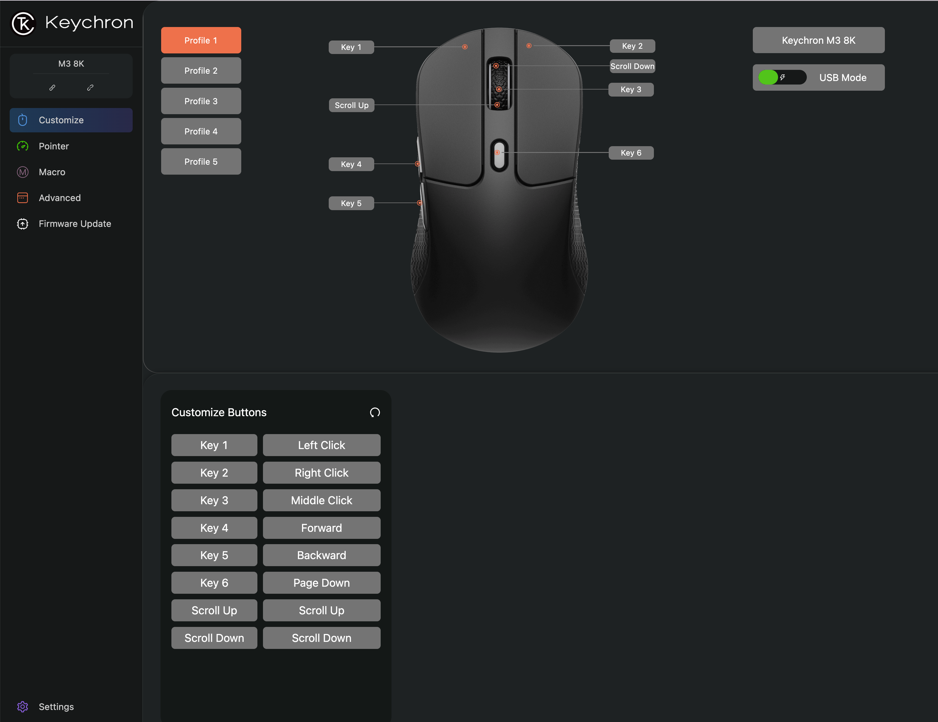 Belaidė žaidimų pelė Keychron M3 Wireless Mouse M3-A23, juodos spalvos aprašymas - Prekės nuotrauka