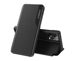 Hurtel Eco Leather View Xiaomi Redmi Note 12 Pro+ atverčiamas su stoveliu dėklas telefonui juodos spalvos
