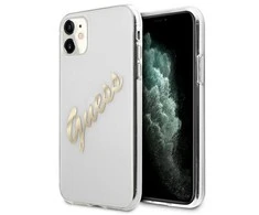 Apple iPhone 12 / 12 Pro Guess dėklas Vintage Script Gold (GUHCP12MKTRSVGO) skaidrus