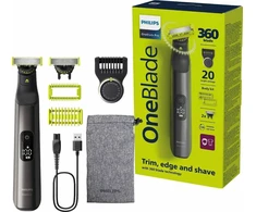 Barzdaskutė Philips OneBlade Pro 360 veidui + kūnui, QP6552/15, Juodos ir žalios spalvos