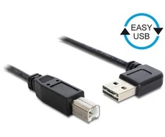 DELOCK kabelis EASY-USB 2.0 tipo A kištukinis kampu į kairę / dešinę > USB 2.0 Type-B vyriškas 0,5 m