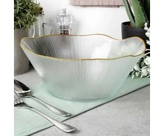 Home Styling Collection Glasschale Salatschüssel Salatschale Snackschale Obstschale Schüssel aus Glas Gold 27 cm 2,8 L
