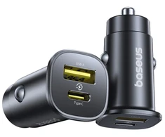Baseus Automobilinis įkroviklis GoTrip 30W 12-24V USB-A + USB-C QC PD, juodas