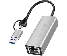 „LogiLink“ adapteris USB-A/-C į 2,5 g Ethernet, pilkas