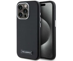 Originalus Dėklas Karl Lagerfeld FW Metal Plate MagSafe skirtas Apple iPhone 15 Pro juodos spalvos
