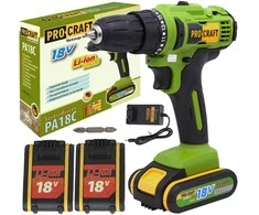 Akumuliatorinis suktuvas - gręžtuvas ProCraft PA18C, 18 V, 2x1.5 Ah, 32 Nm