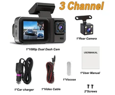 3 kamerų automobilio DVR 1080P vaizdo registratorius