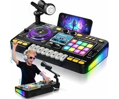 DJ Mixer su mikrofonu – vaikų DJ pultas su pianino klaviatūra, Bluetooth ir DJ turntable muzikos žaislas