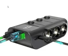 Šakotuvas GC01 3 USB + 1 Type-C + 1 PD automobilinis 12-24V prievadas įkroviklis, 3 lizdai, skaitmeninis ekranas įkrovimo adapteris