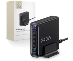 Tech-Protect DC240W-GAN 6 prievadų stalinis įkroviklis PD 240W / QC3.0 juodas