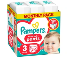 Pampers Active Baby Pants Sauskelnės, 3 Dydis, 210 vnt.