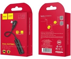HOCO LS18 APPLE Lightning adapteris įkrovimui ir muzikos klausymui vienu metu, raudona spalva