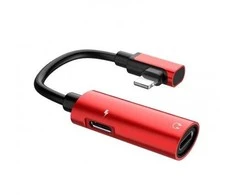 HOCO LS18 APPLE Lightning adapteris įkrovimui ir muzikos klausymui vienu metu, raudona spalva