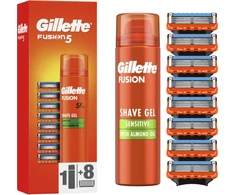 Gillette Fusion5 skutimosi peiliukai, 8 vnt. + Fusion gelis 200 ml