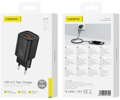 FONENG wall charger EU70 PD 20W 1xUSB-C + 1xUSB QC3.0 Juodas