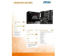 Pagrindinė plokštė MSI B550M PRO-VDH Wi-Fi | AMD procesorių šeima | Procesoriaus lizdas AM4 | DDR4 | Atminties lizdai 4 | SATA jungčių skaičius 4 | Lustų rinkinys AMD B | Mikro ATX