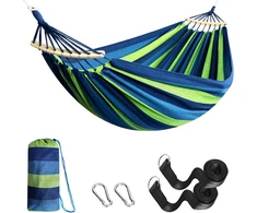 Anyoo lauko medvilninis hamakas su tvirtinimo diržais, 270 x 152 cm, 200 kg, žalias, AY-Stripe-Hammock-žalias-40