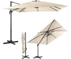 COSTWAY sodo skėtis su rankenėle, kvadratinis, 300 × 300 cm, pasukamas 360°, reguliuojamas, bežinis