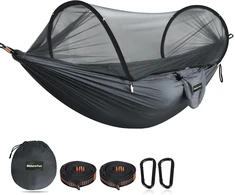 NATUREFUN ultralengvas turistinis hamakas su tinkleliu nuo vabzdžių, nailonas, 2,75 x 1,4 m, 300 kg, NFNY/275140SK