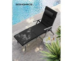 SONGMICS sulankstomas lauko gultas su 6 cm čiužiniu, aliuminio rėmu, 150 kg, juodas GCB24BK