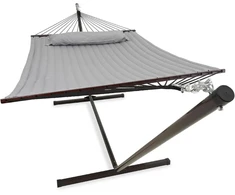 VITA5 lauko hamakas su stovu, dvigubas, 3,7 m x 1 m, 200 kg apkrova, pilkas, 5437344