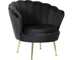 ANGEL kriauklės formos fotelis svetainei, juodas aksomas, modernus