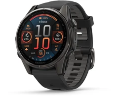 Išmanusis laikrodis Garmin Fenix 8 – 43 mm, AMOLED Sapphire, Pilkos anglies spalvos DLC titanas su juodos / pilkos akmenukų spalvos silikoniniu