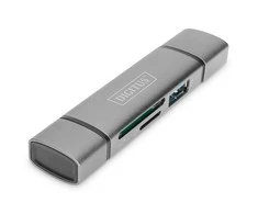 Assmann Electronic DIGITUS DA-70886 Combo kortelių skaitytuvo šakotuvas USB-C+USB 3.0 1x SD 1xMicroSD 1xUSB 3.0 pilkas